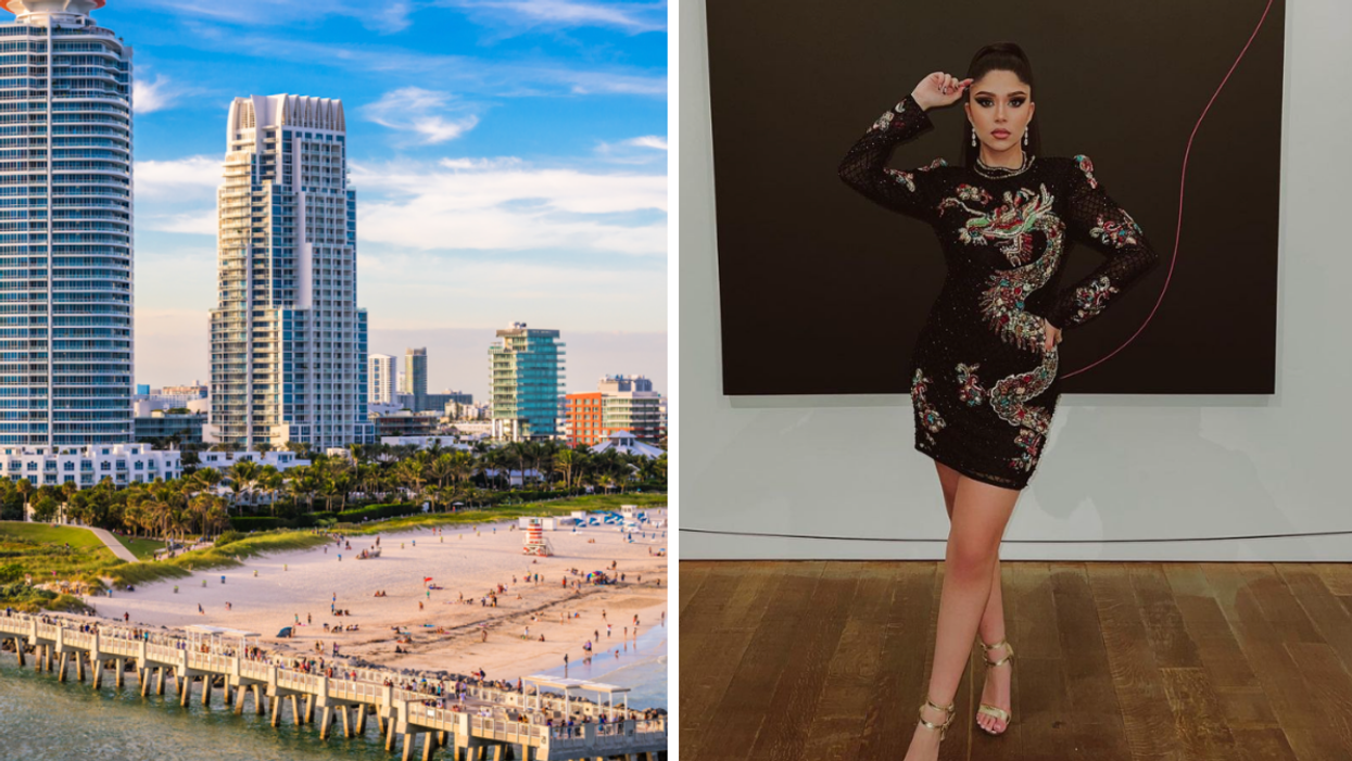 South Beach. Right: A woman at the Pérez Art Museum.
