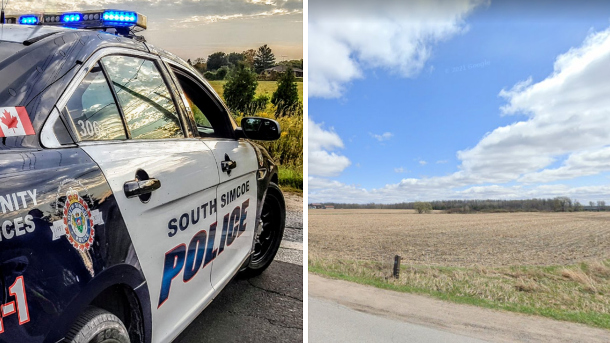 South Simcoe Police Service car. Right: Approximately the area where the accident happened.