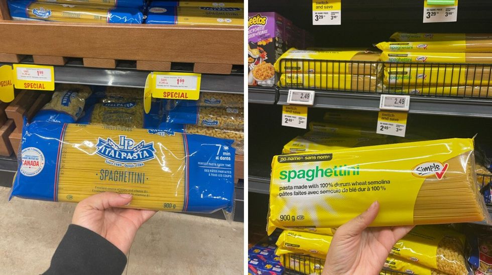 Spaghetti at Farm Boy. Right: Spaghetti at Loblaws.