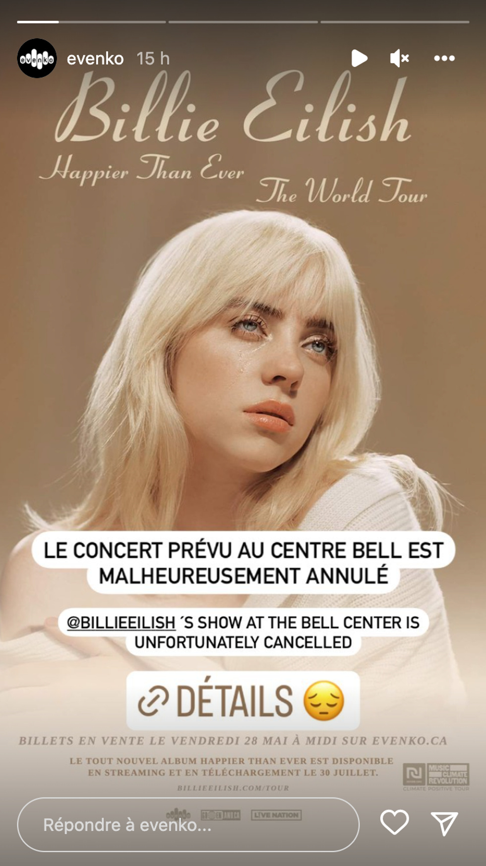 Spectacle de Billie Eilish \u00e0 Montr\u00e9al.