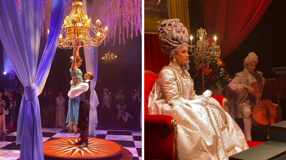 Spectacle de danseurs. Droite : La Reine Charlotte.