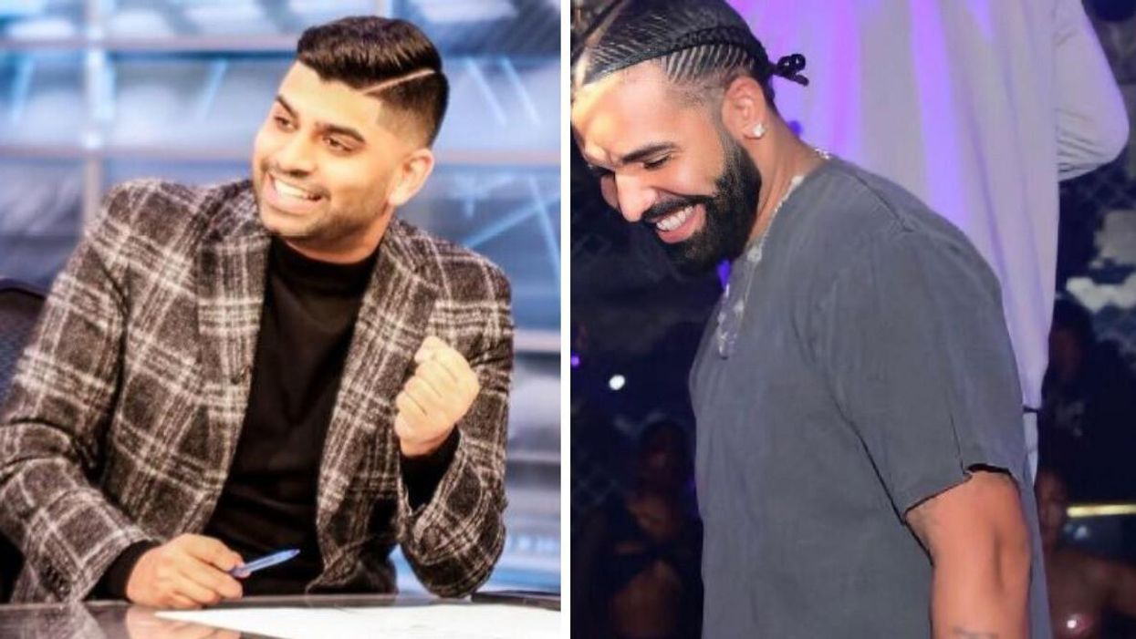 Sports anchor Faizal Khamisa on set. Right: Drake.