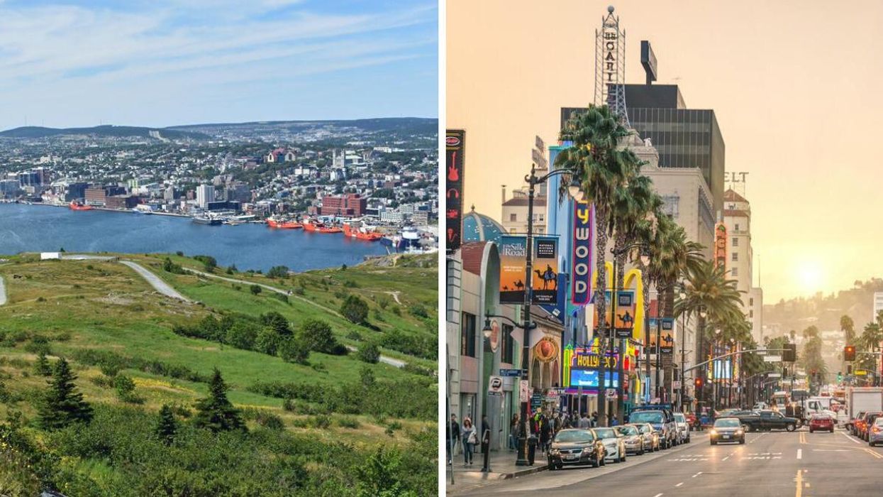 St. John's, Newfoundland. Right: Los Angeles, California.