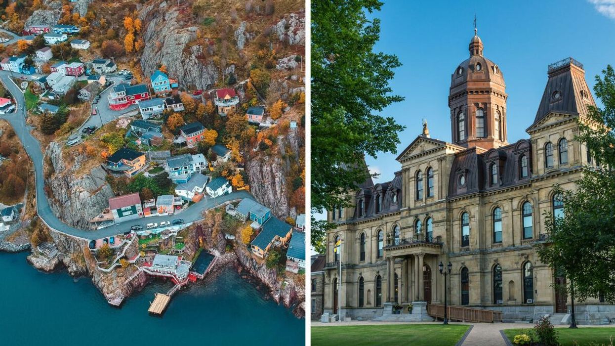St. John's, Newfoundland. Right: The New Brunswick Legislative Building in Fredericton.