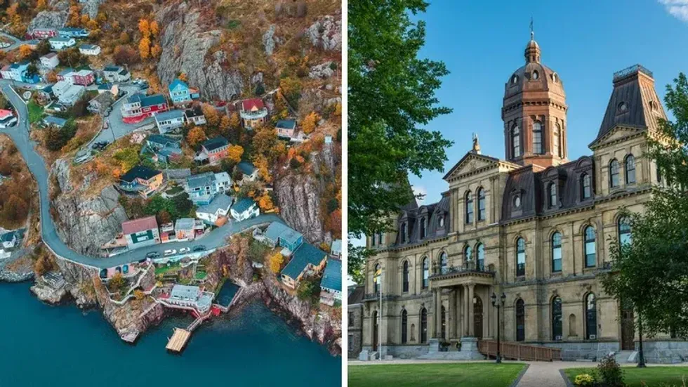 St. John's, Newfoundland. Right: The New Brunswick Legislative Building in Fredericton.