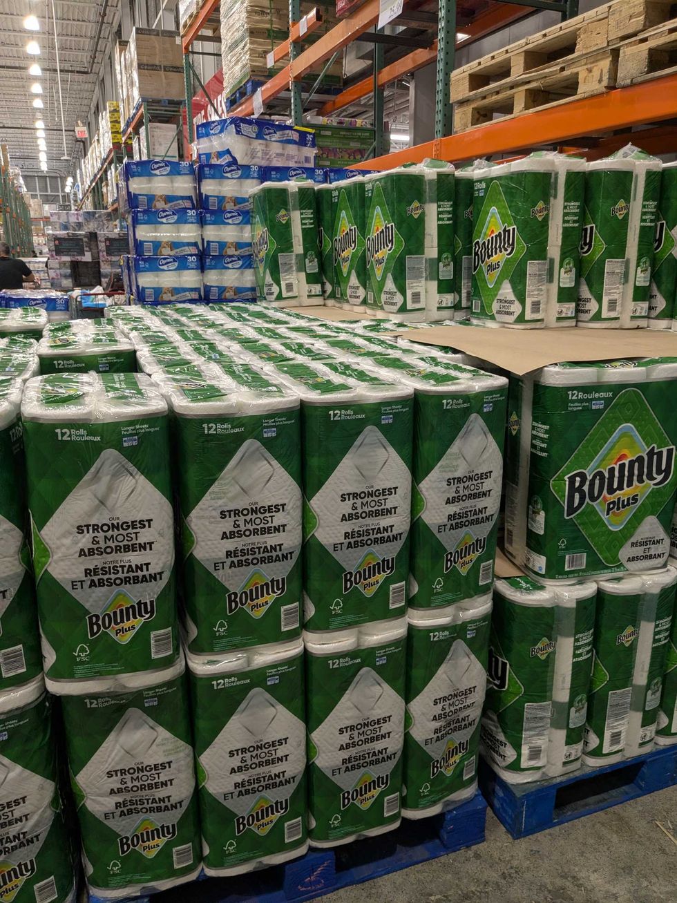Stacks of paper towels at Costco