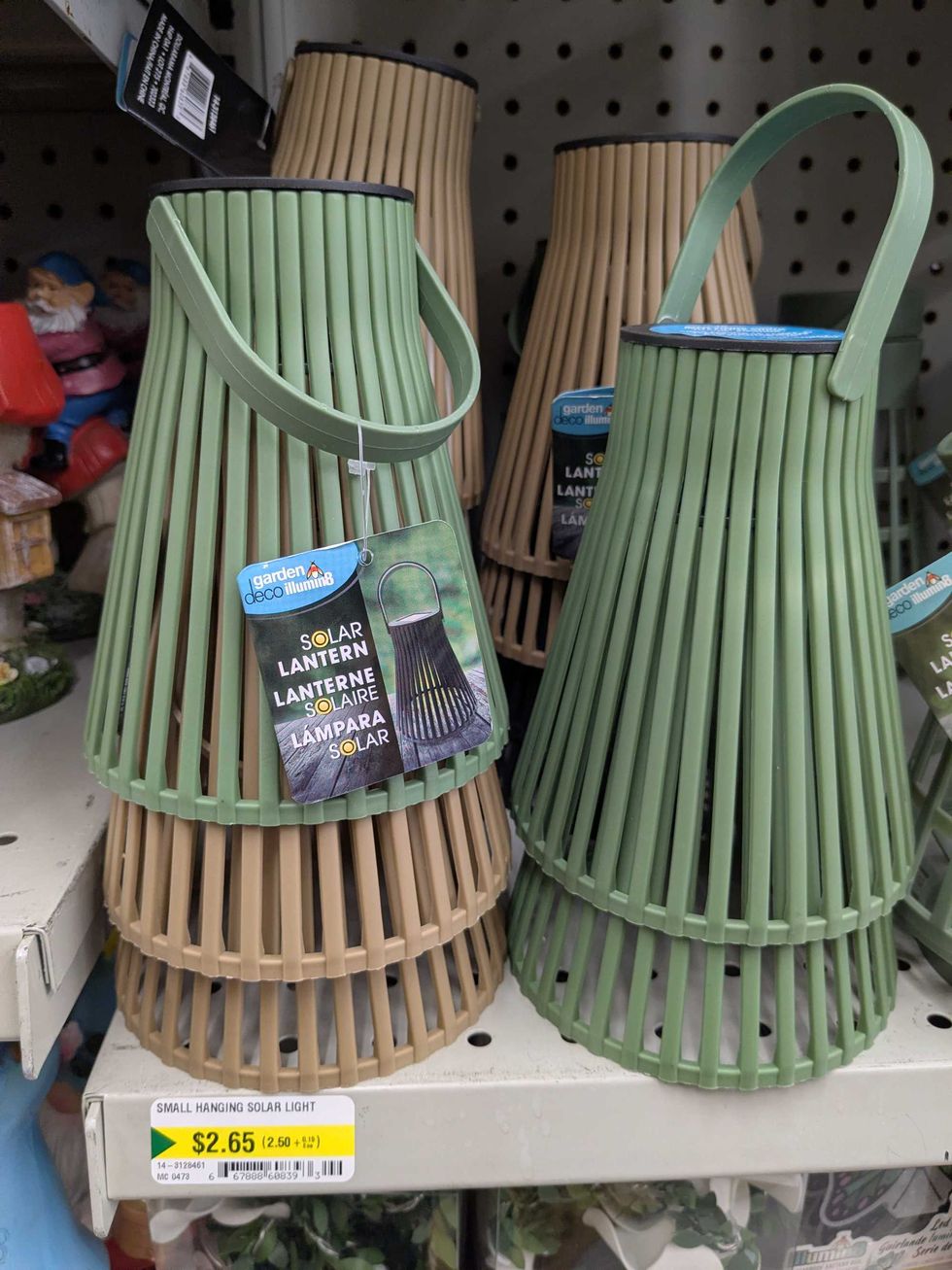 Stacks of solar lanterns on a shelf at Dollarama