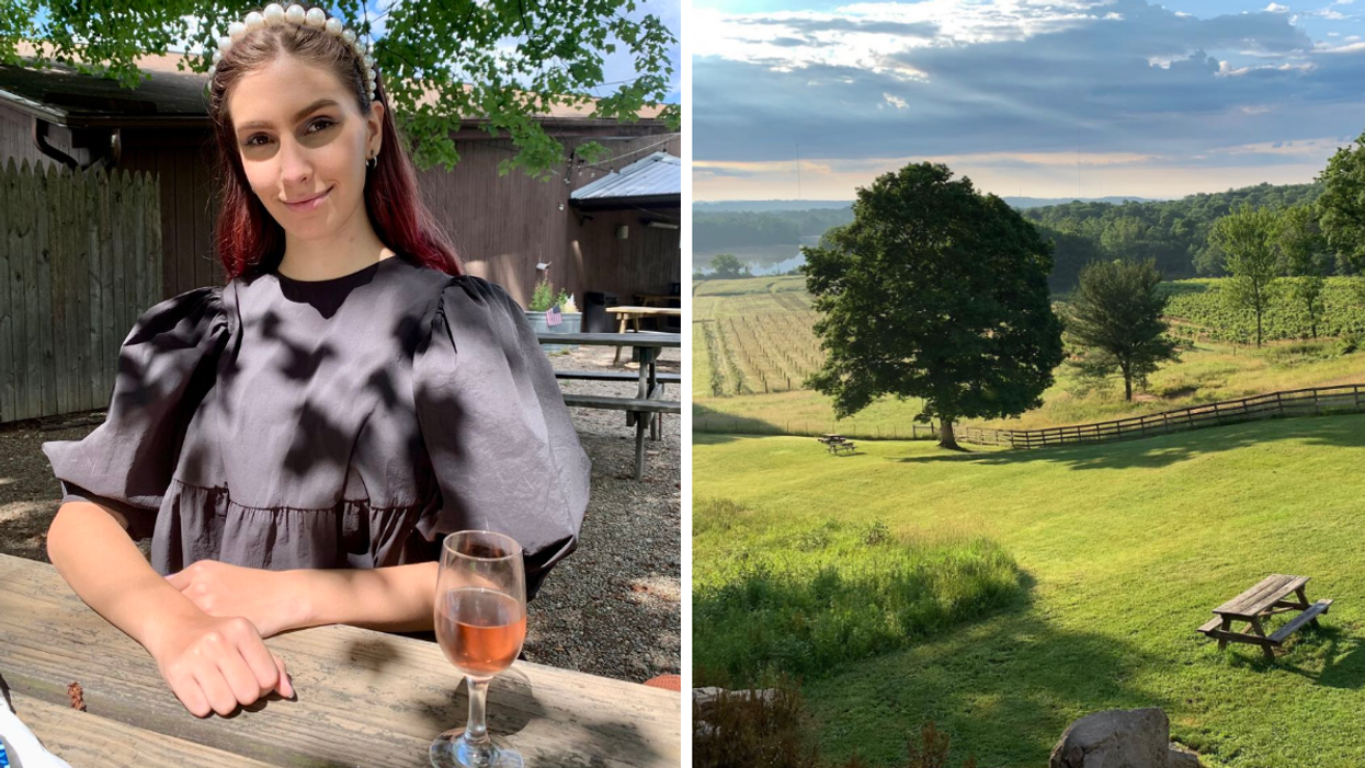 Staff Writer Brittany Cristiano at a winery in Ohio. Right: A vineyard in the hills of Ohio.