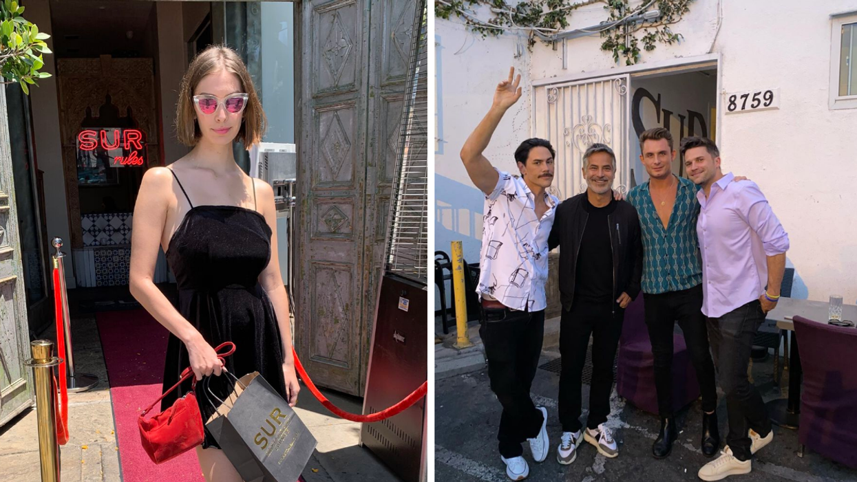 Staff Writer Brittany Cristiano outside of SUR restaurant. Right: Tom Sandoval, Guillermo Zapata, James Kennedy, and Tom Schwartz outside of SUR.