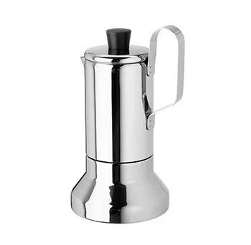 Stainless steel stovetop espresso maker.