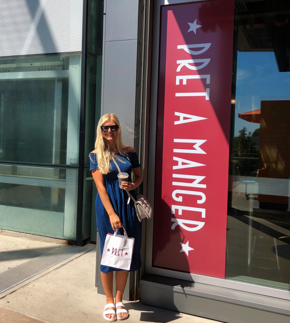 Standing outside of Pret A Manger.