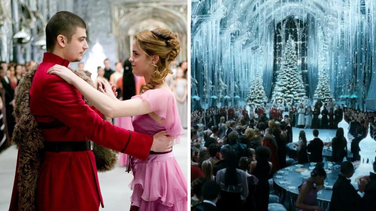 Stanislav Yanevski and Emma Watson in 'Harry Potter and the Goblet of Fire.' Right: The Yule Ball in 'Harry Potter.'