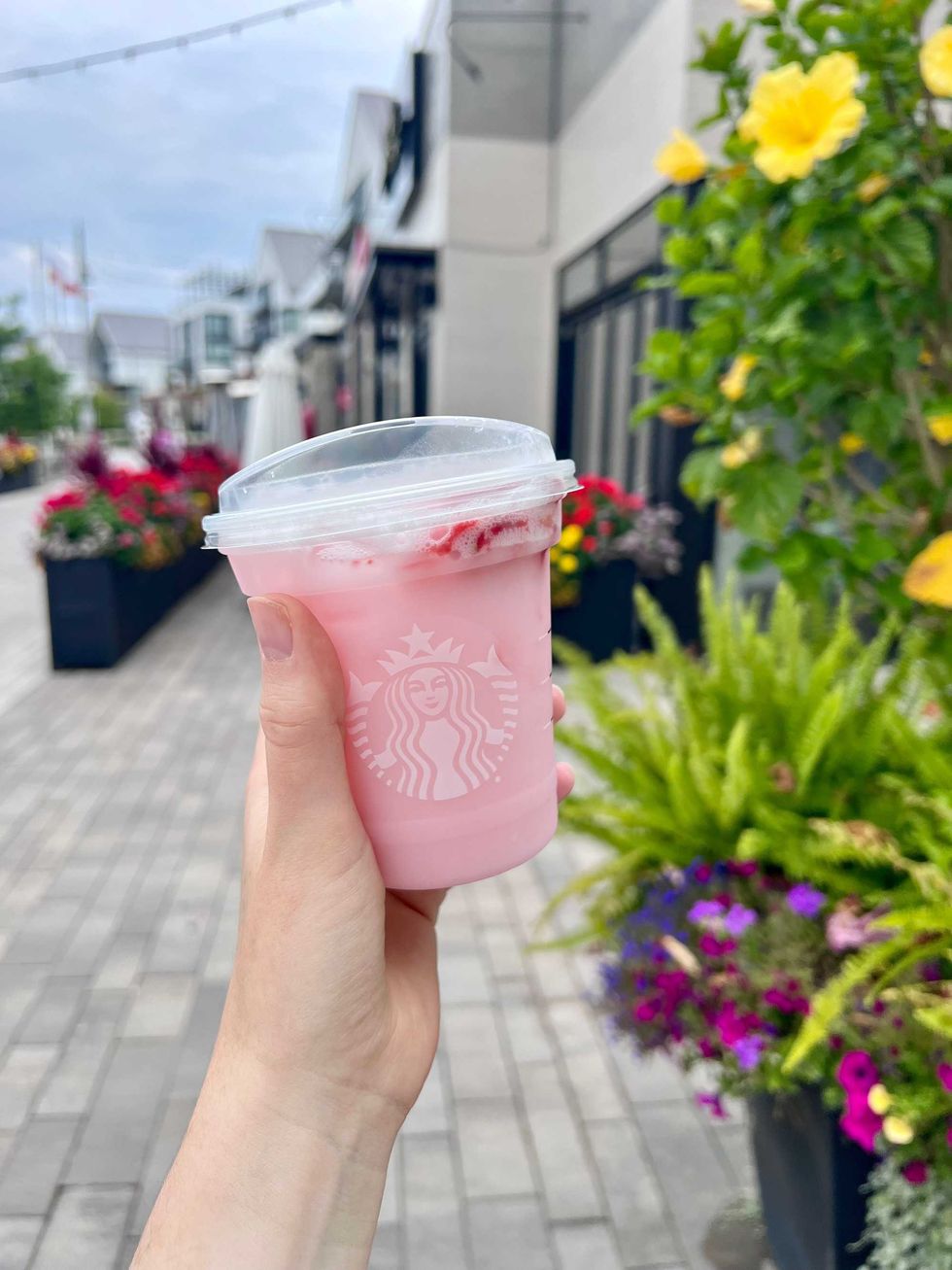 Starbucks Pink Drink at Friday Harbour.
