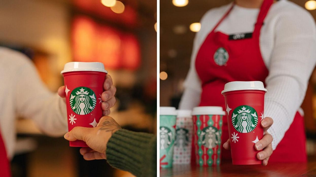 Starbucks reusable holiday cup that's being given away for free in Canada.