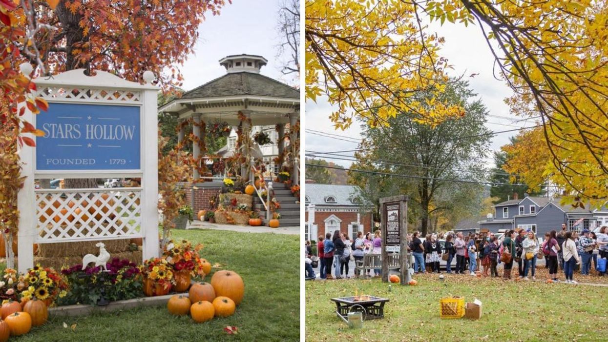 Stars Hollow dans Gilmore Girls. Droite : Fan Fest en 2020.