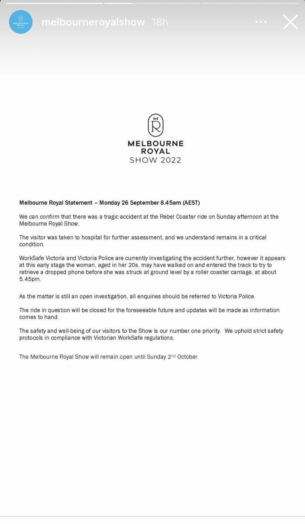 Statement from the event organizers.