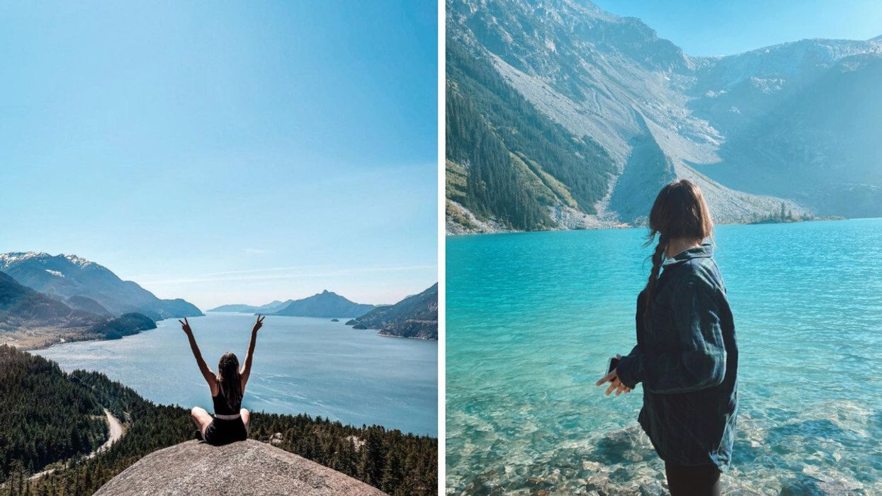 Stawamus Chief hike in B.C. Right: Joffre Lakes hike in B.C.