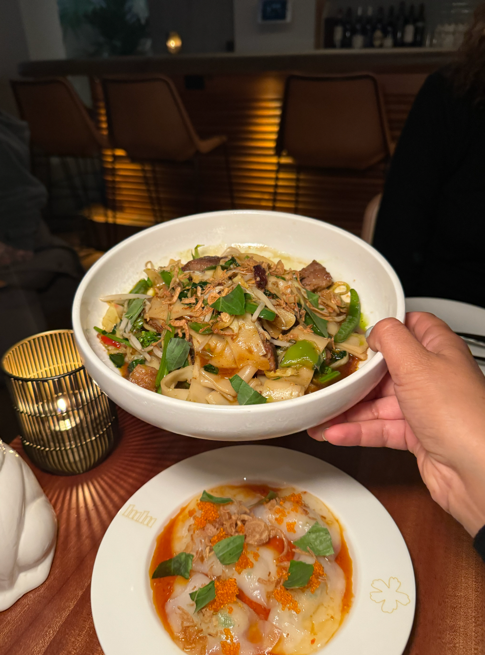 Steamed Lobster Dumpling and Wok Fried Thai Noodles from Lulu Bar Toronto.