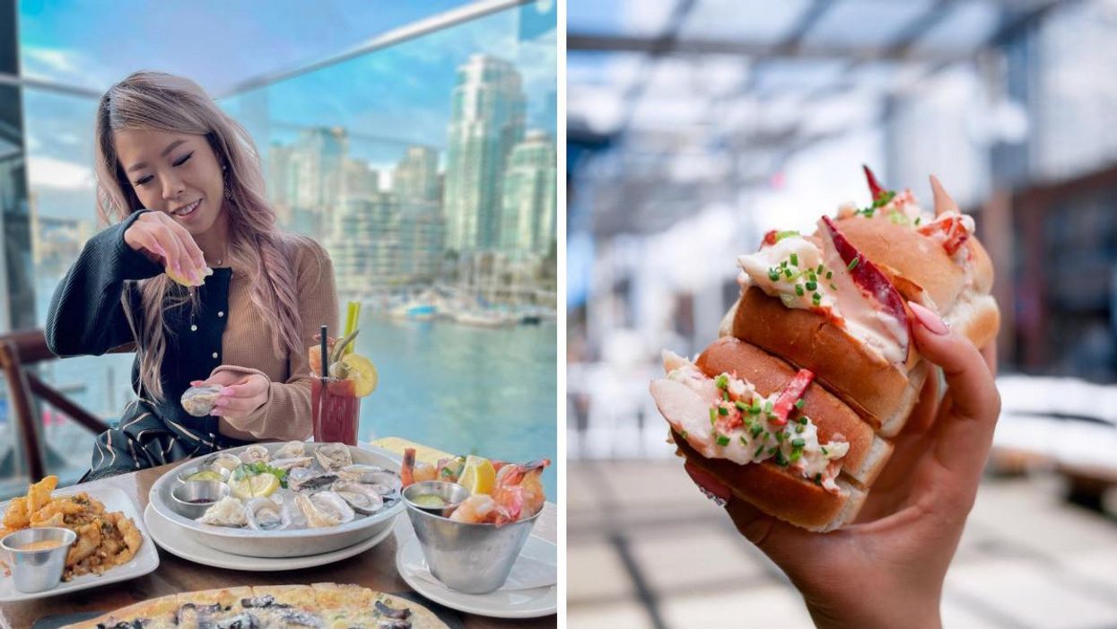 Steph Wan squeezing a lemon onto oysters. Right: Lobster rolls.