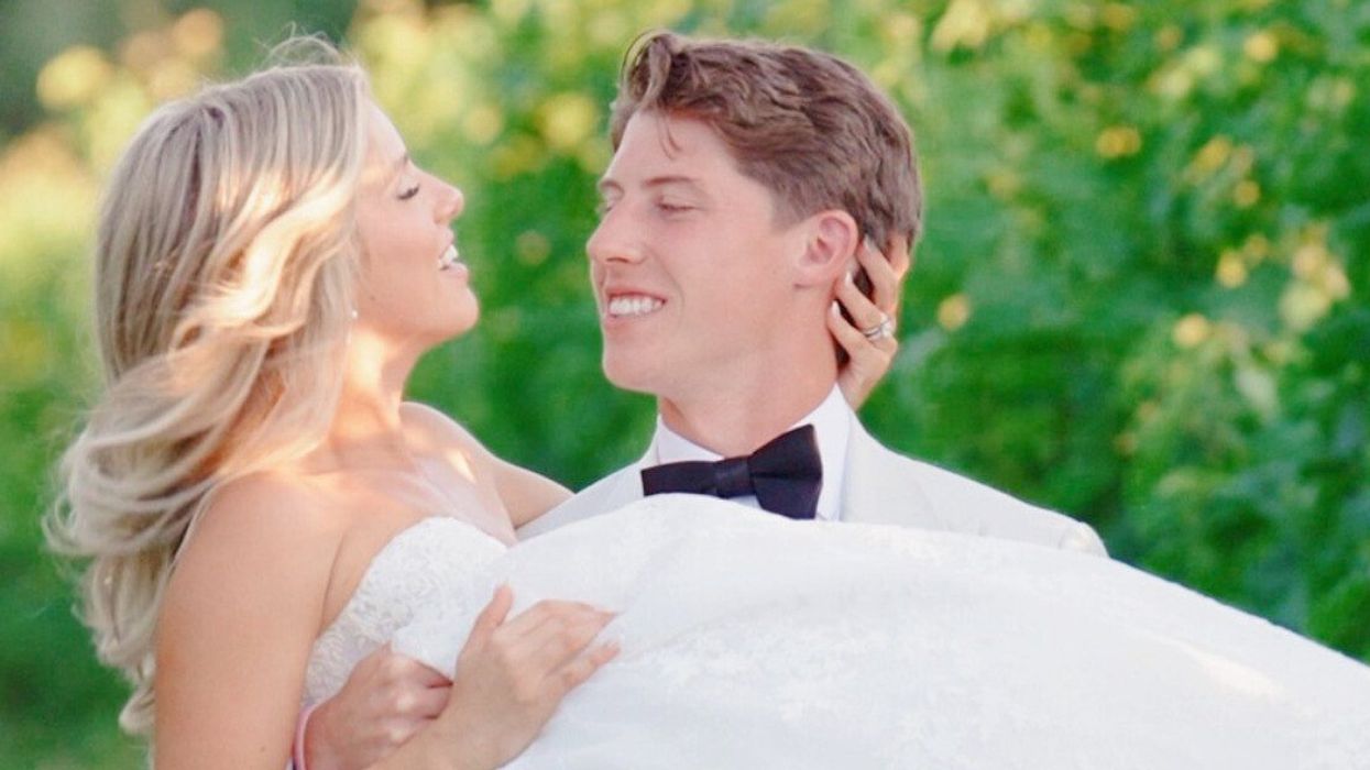 Stephanie LaChance and Mitch Marner on their wedding day at Peller Estates.