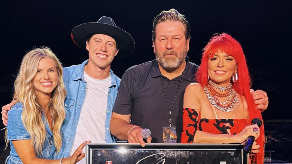 Stephanie LaChance, Mitch Marner, Tony Szambor and Shania Twain at her concert in Toronto.