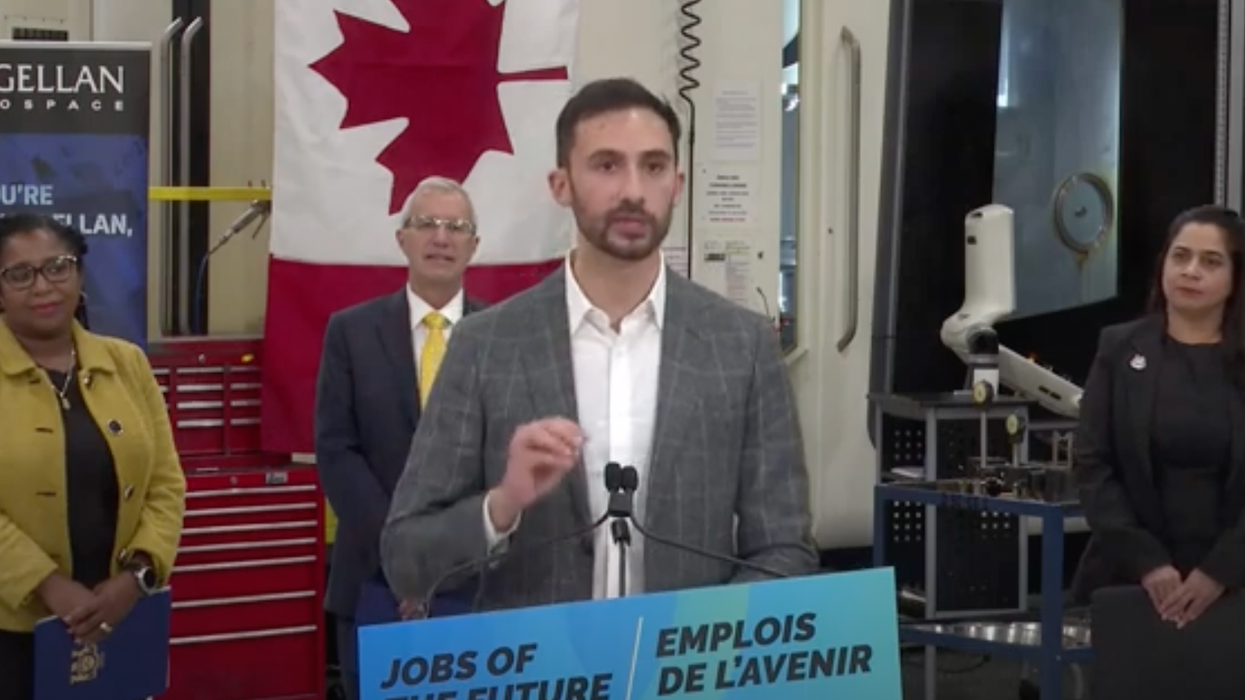 Stephen Lecce at a press conference.