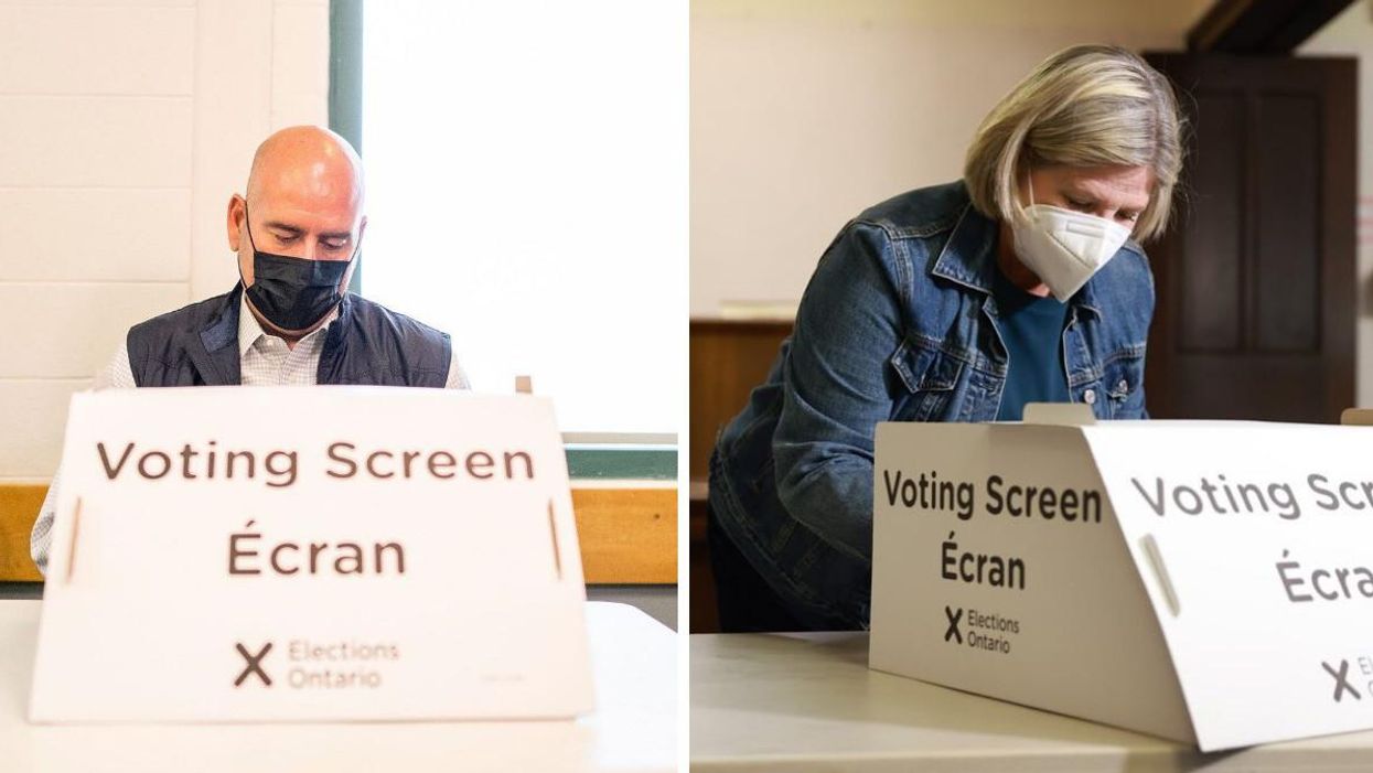 Steven Del Duca. Right: Andrea Horwath.