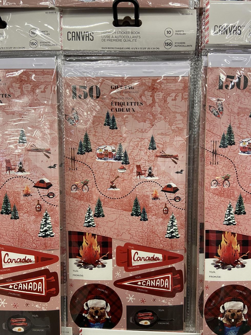 Sticker book of Canadian themed gift tags from Canadian Tire.