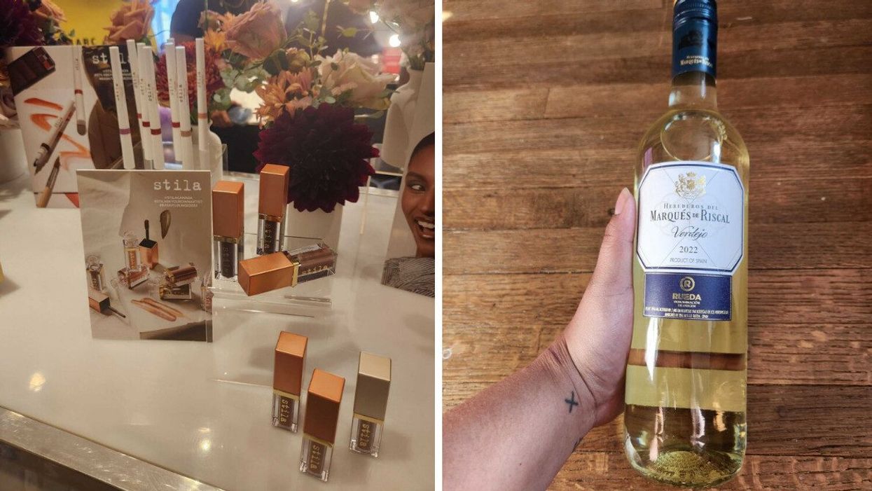 Stila products at the TIFF 2023 Bask-It-Style media preview. Marques De Riscal Rueda DO wine from the TIFF 2023 Bask-It-Style media preview.
