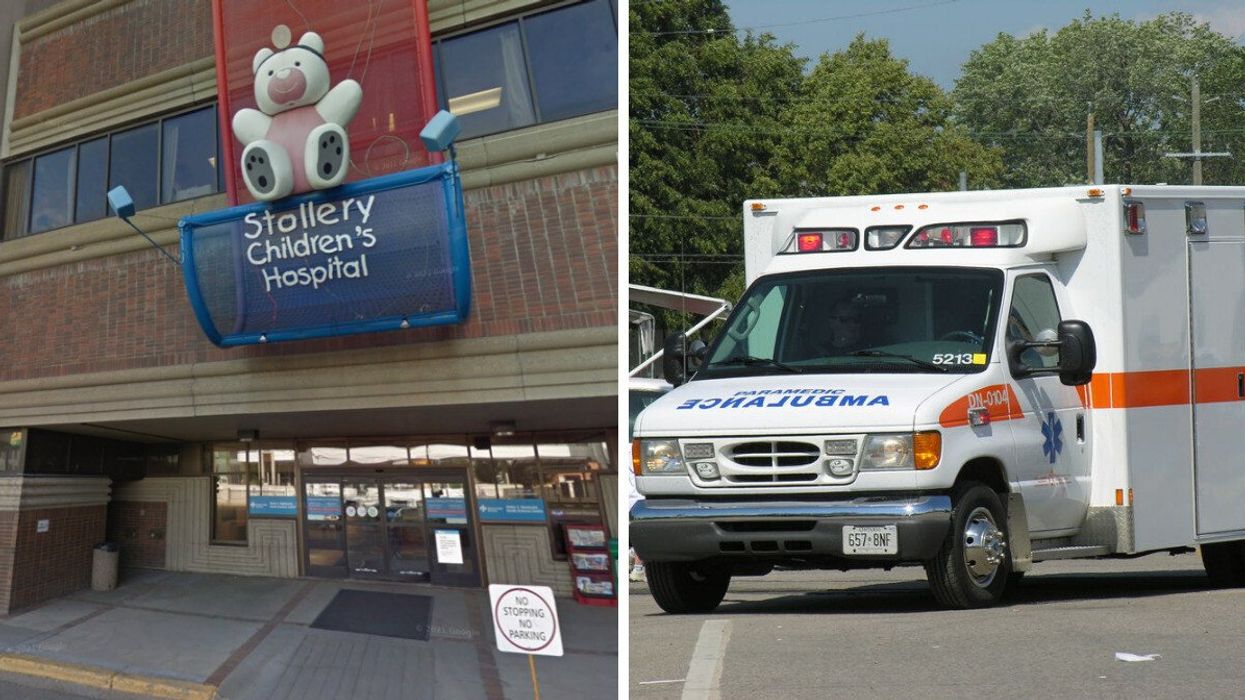 Stollery Children's Hospital in Edmonton. Right: An ambulance.