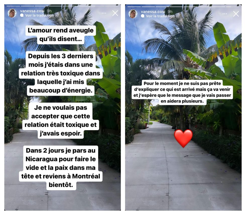 Stories publi\u00e9es sur la page Instagram de Vanessa Sicotte.