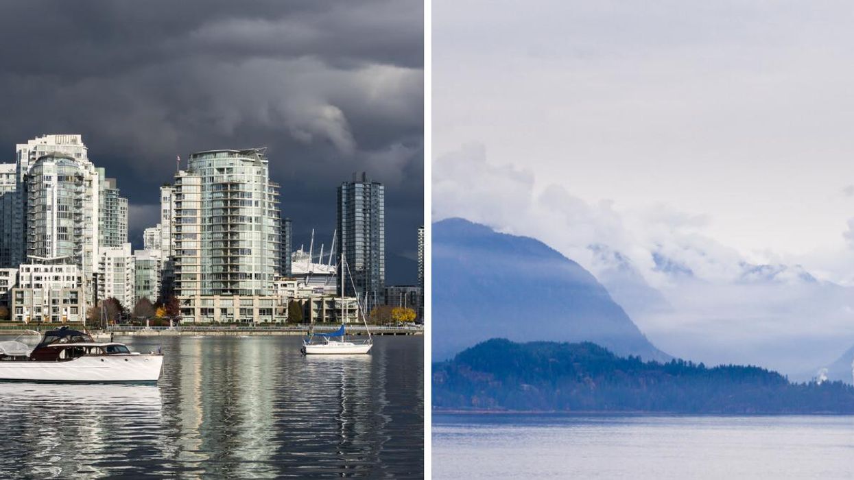 Storm clouds in Vancouver, B.C. Right: Rainy weather in B.C.