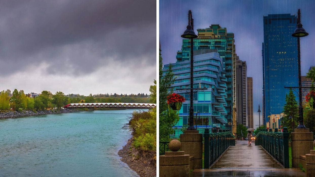 Stormy weather. RIght: Rain in a city.