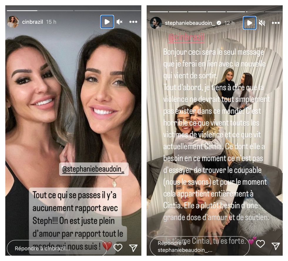 Story de Cintia de Sa. Droite : Story de St\u00e9phanie Beaudoin.