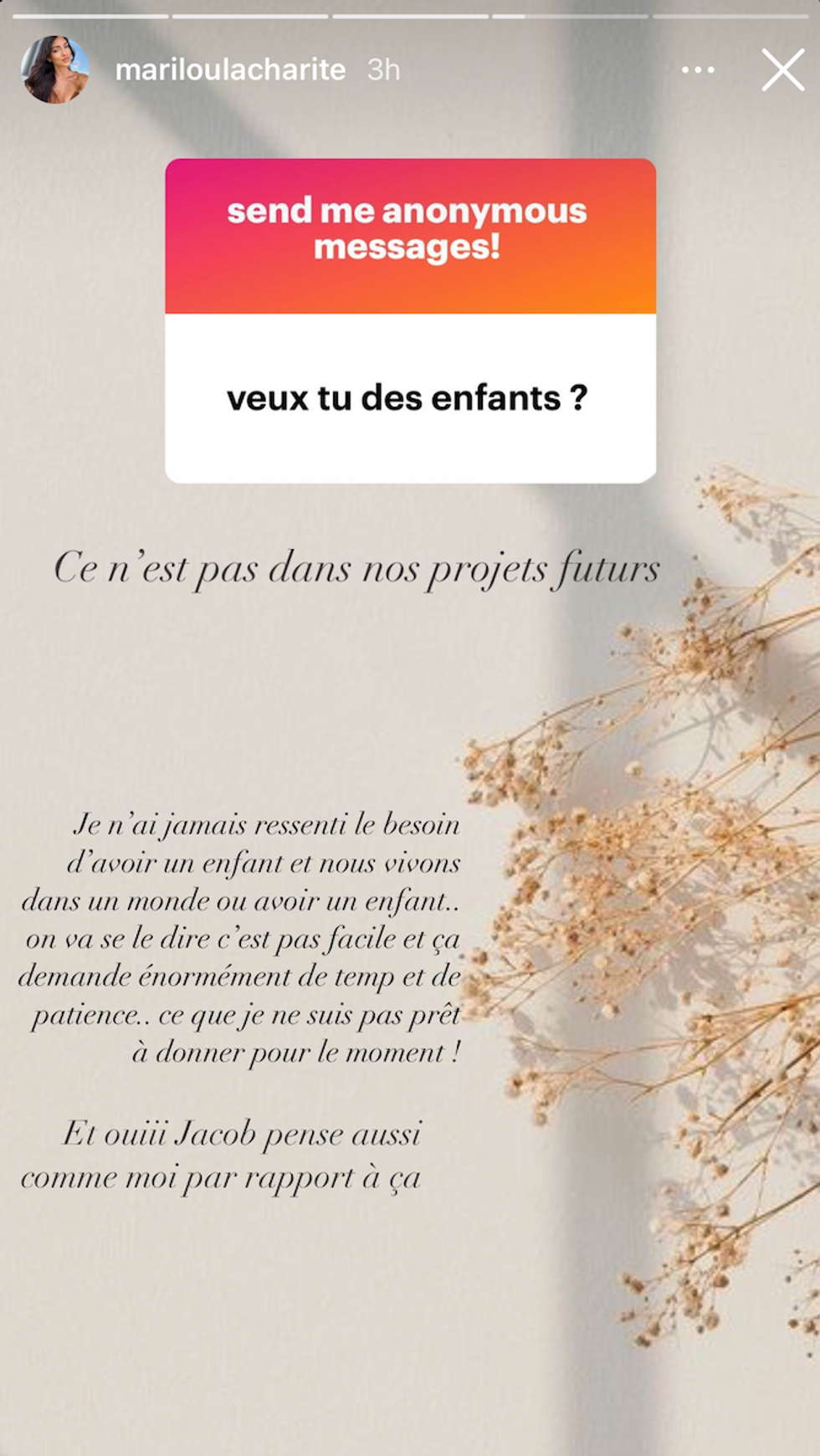 Story de Marilou Lacharit\u00e9.