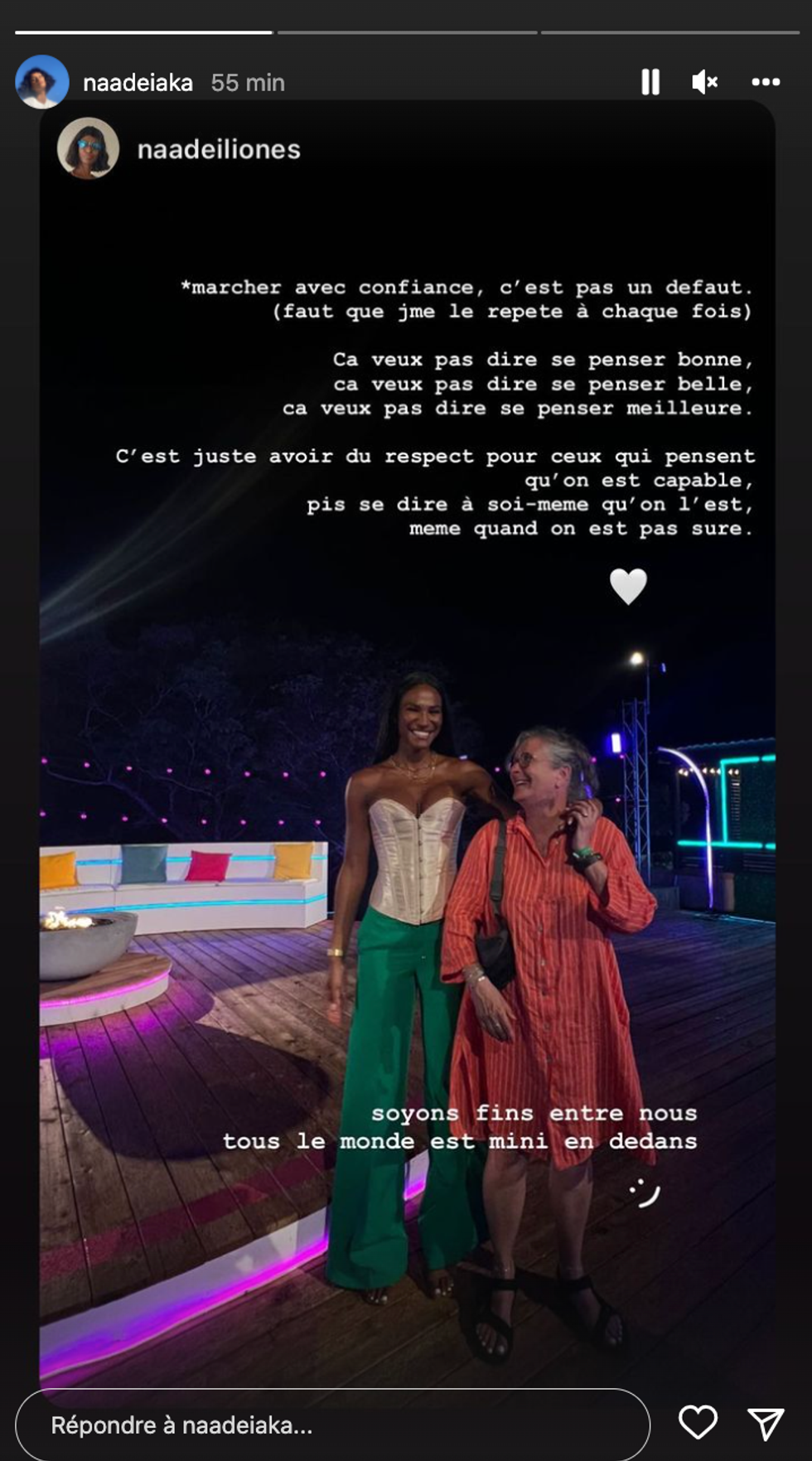 Story de Naadei suite aux commentaires n\u00e9gatifs.