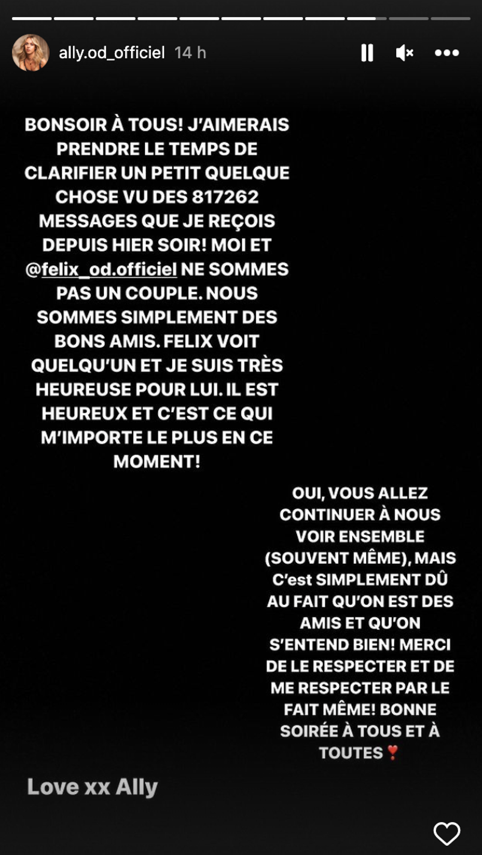 Story Instagram d'Ally Imbeault.