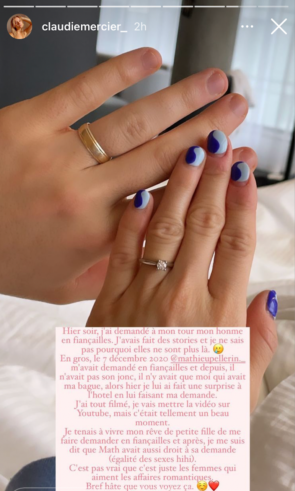 Story Instagram de Claudie expliquant la demande.