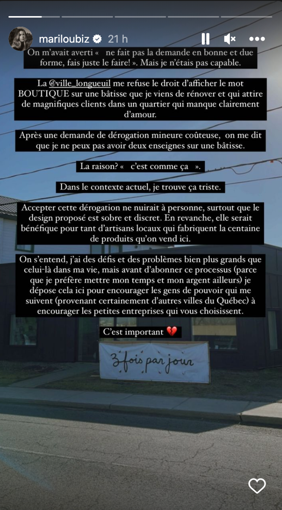 Story Instagram de Marilou.