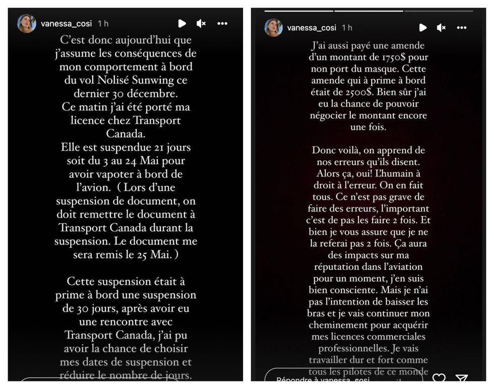 Story Instagram de Vanessa Sicotte.