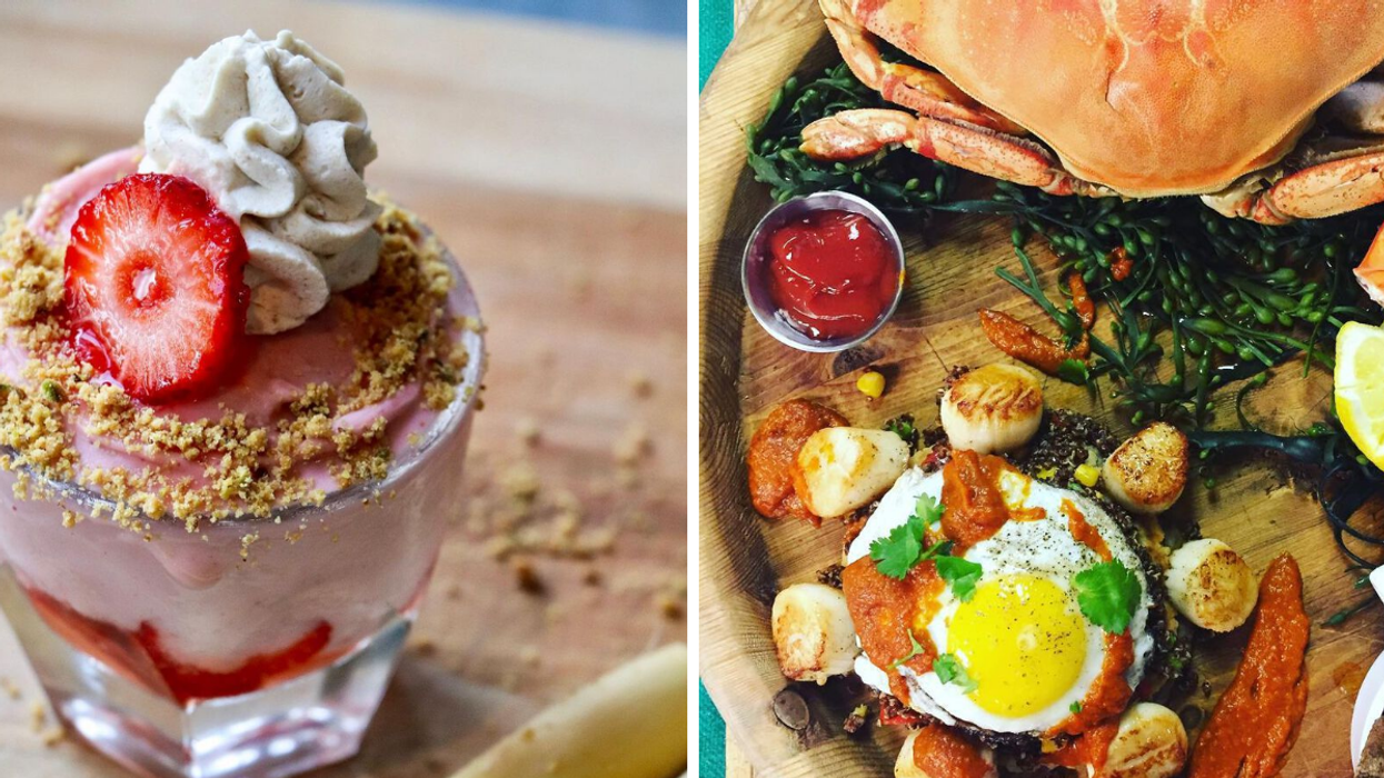 Strawberry lemongrass gelato. Right: Seafood platter.