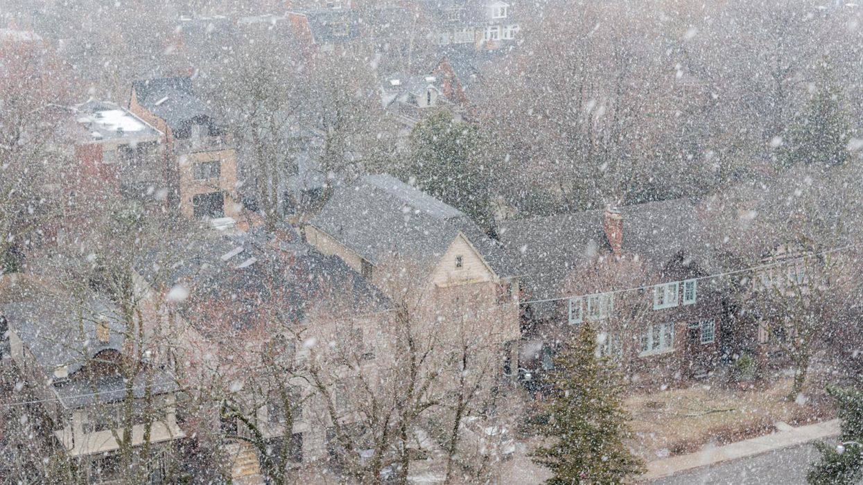 Streets and trees covered with snow during an Ontario winter storm.