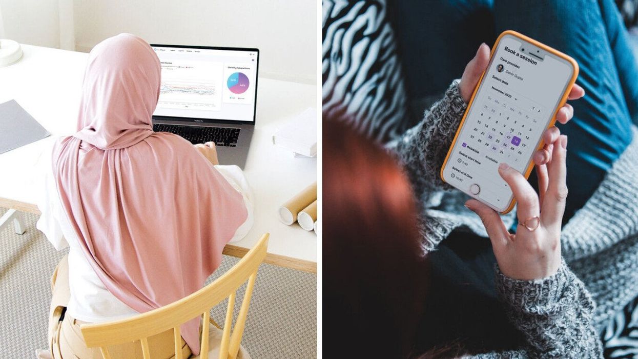 Student seen working on a laptop. Right: Student booking appointment on Get-A-Head.
