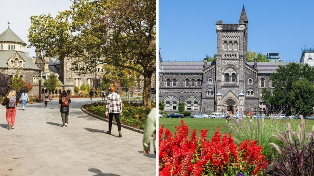 Students walking on the University of Toronto campus. Right: The University of Toronto.