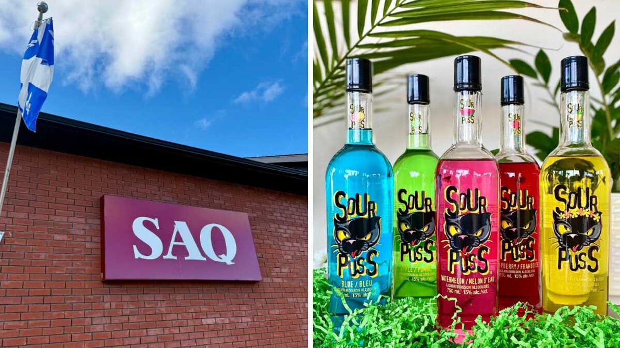 Succursale québécoise de la SAQ. Droite : Du Sour Puss.