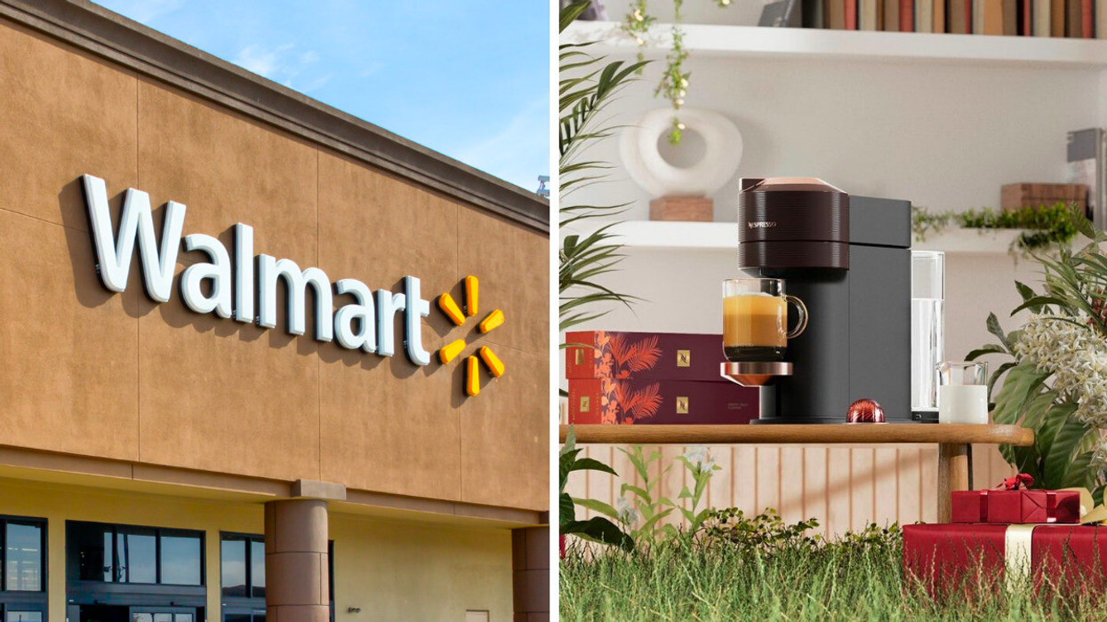 Succursale Walmart. Droite : Machine à café Nespresso.