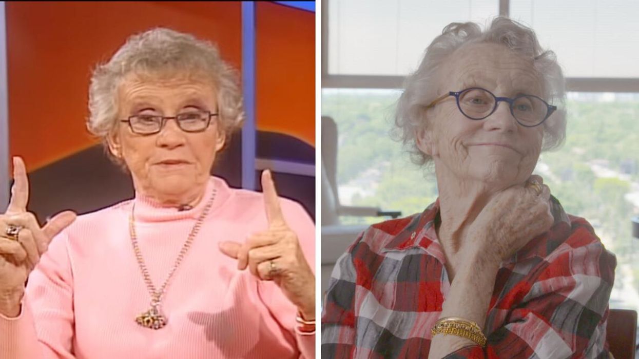 Sue Johanson on one of her shows. Right: Sue Johanson in the 'Sex With Sue' doc.