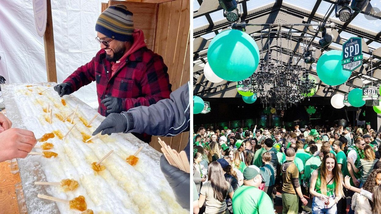 Sugar Shack Festival in Toronto. Right: St. Patrick's Day party in Toronto.