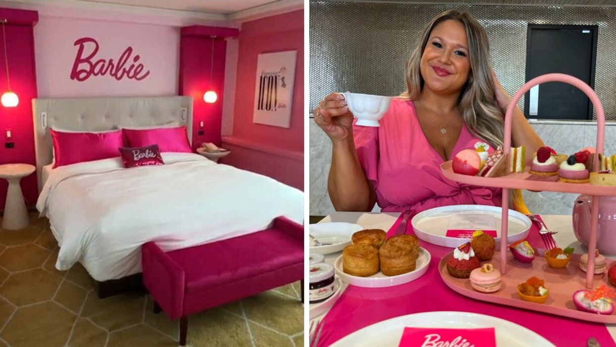 Suite Barbie au Fairmont Le Reine Elizabeth. Droite : Thé de Barbie au Rosélys.