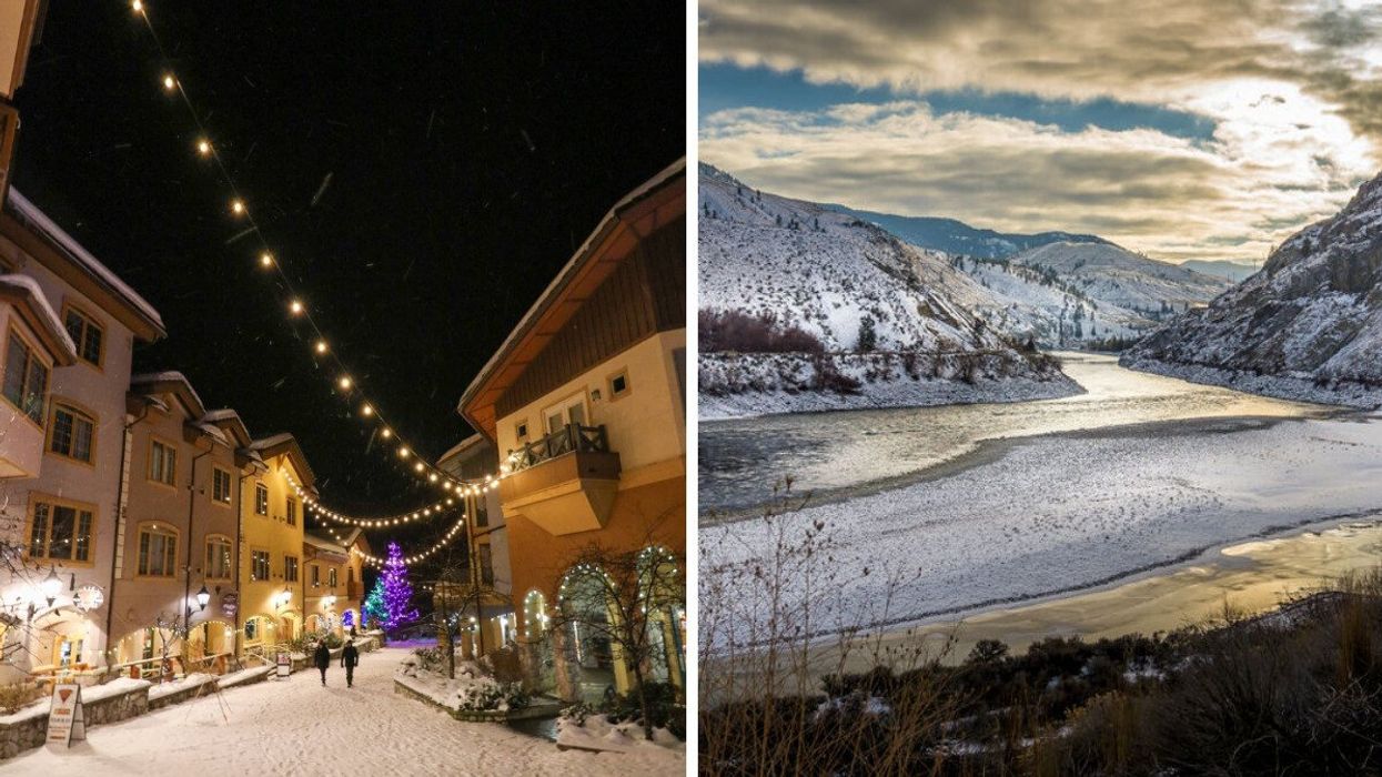 Sun Peaks ski resort in Kamloops. Tight: Thompson River Valley BC.